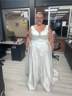 White V-Neck Satin Bridal Ball Gown Dress